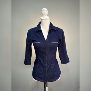 Blue Geri C. Vintage Fitted Button Down Shirt Y2K Size M Juniors EUC